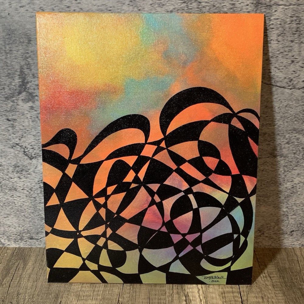 Original 11” X 14” Abstract Acrylic Painting Art On Canvas Panel With Easel-image