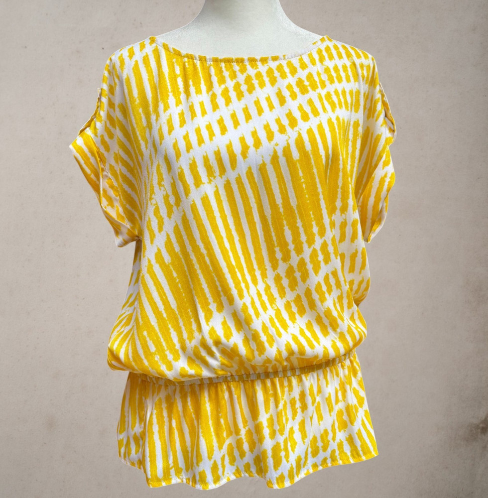 Michael Kors Abstract Geometric Medium Pullover Blouse Short Sleeve Top Peplum