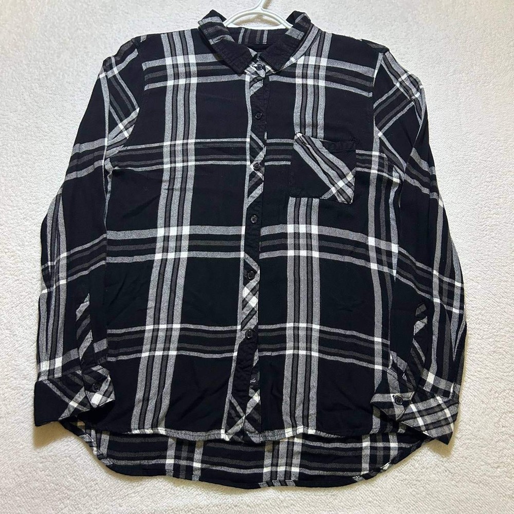 Rails Hunter Plaid Button Up Flannel Shirt Black White Rayon Blend Soft Womens L