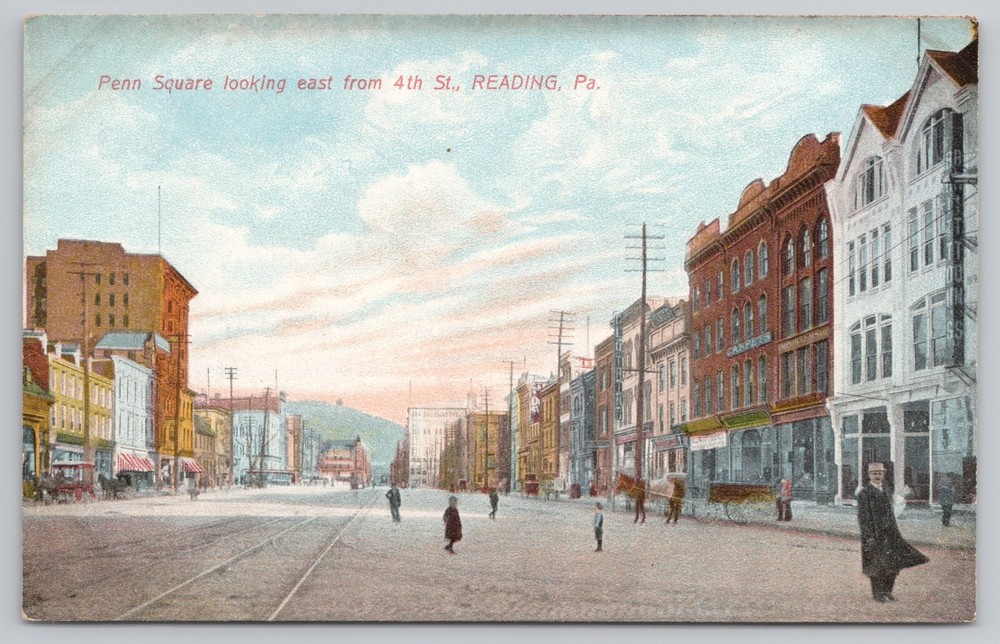 Penn Square looking east from 4th Street. Reading Pennsylvania PA Postcard
