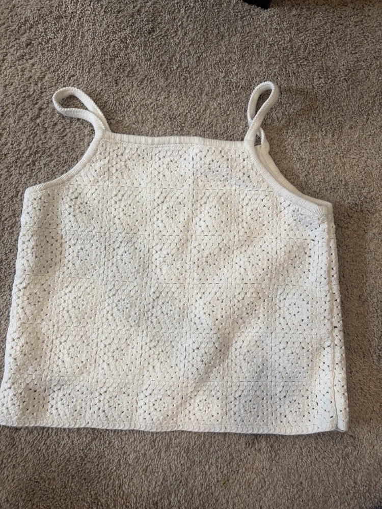 art class Girls XL (14/16) White Crochet Lined Sleeveless Square Neck Tank Top