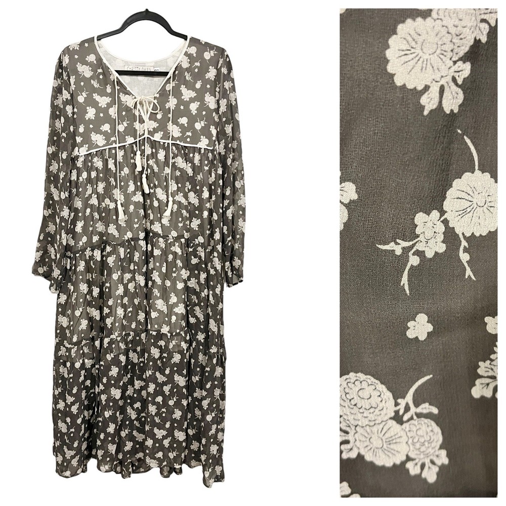Christy Dawn Paloma Maxi Dress sz: S RARE Gray White Floral Long Boho Flowy