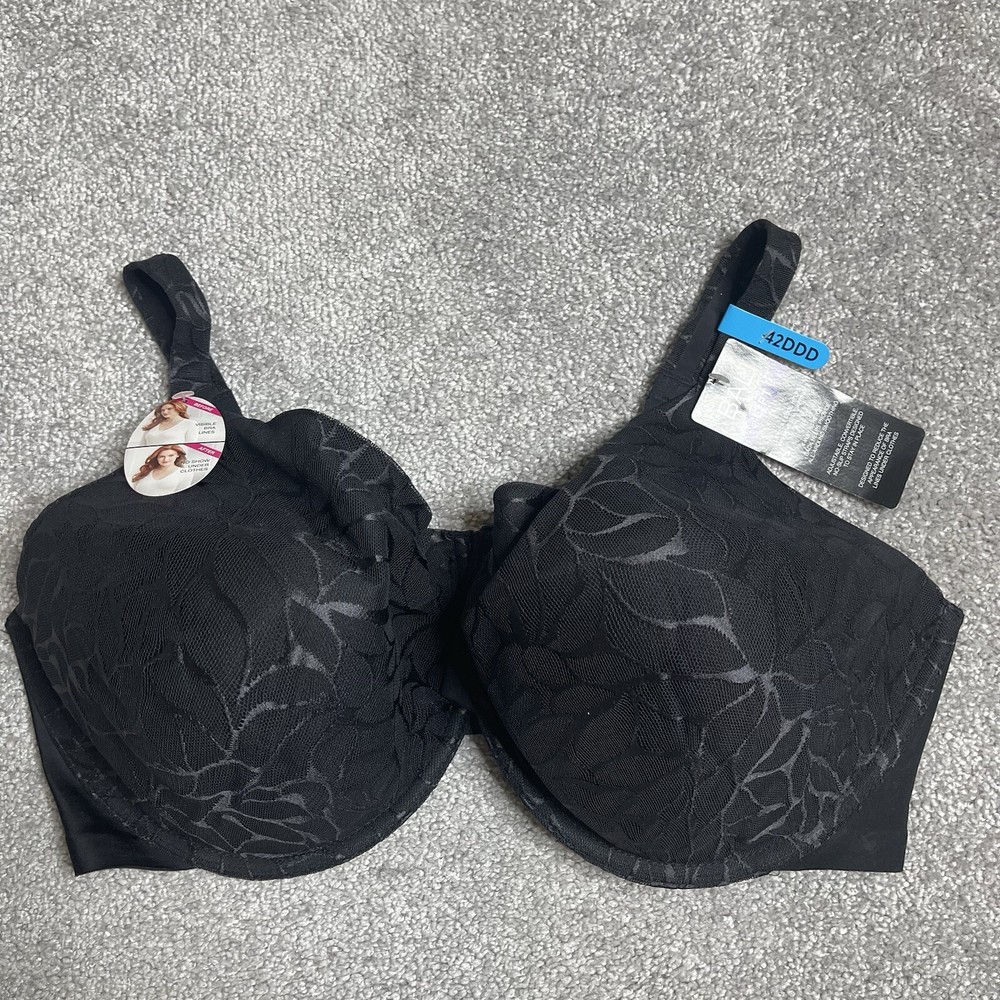 Bali Lift Bra 42DDD Black Convertible Lightly Lined No Show Support Back Closure