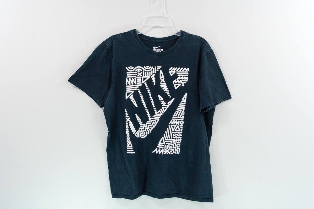 Nike Sportswear T-Shirt Mens Large Black White Tribal Abstract Swoosh Graphic L-image