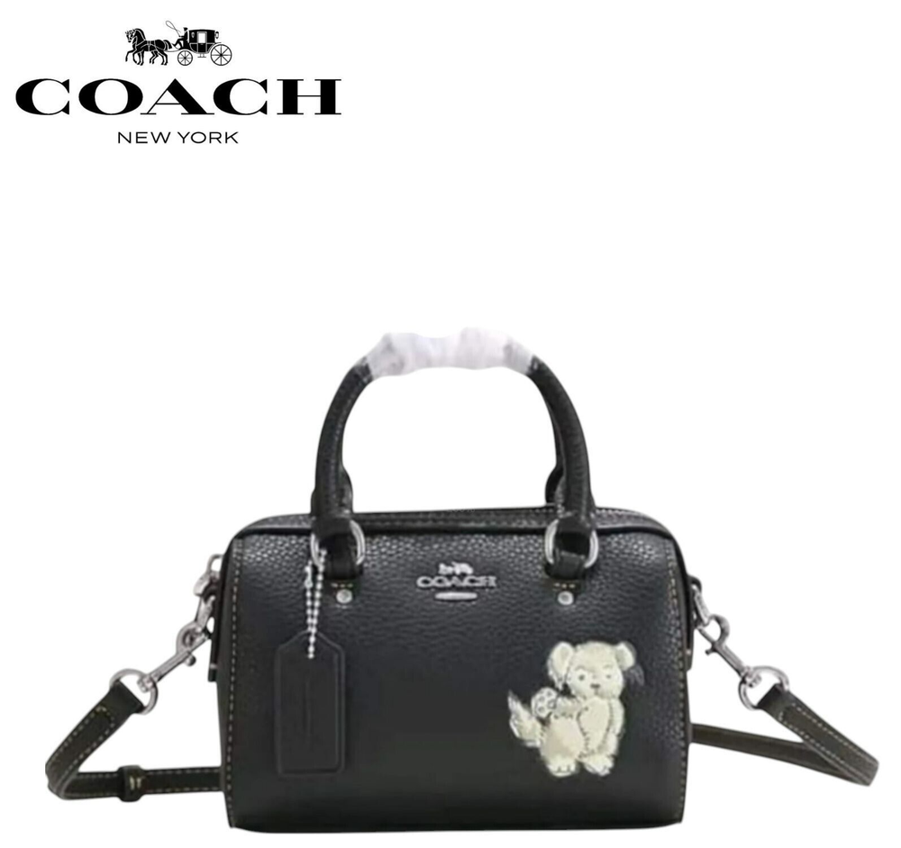 COACH Mini Rowan Dancing Kitten Satchel in Black Leather Boston Bag Style CD444  