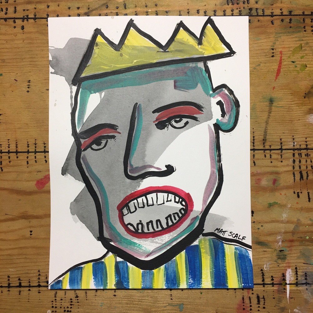 Matt Scalf 9x12 ORIGINAL PAINTING Face Abstract Urban Graffiti Street Art Crown-image