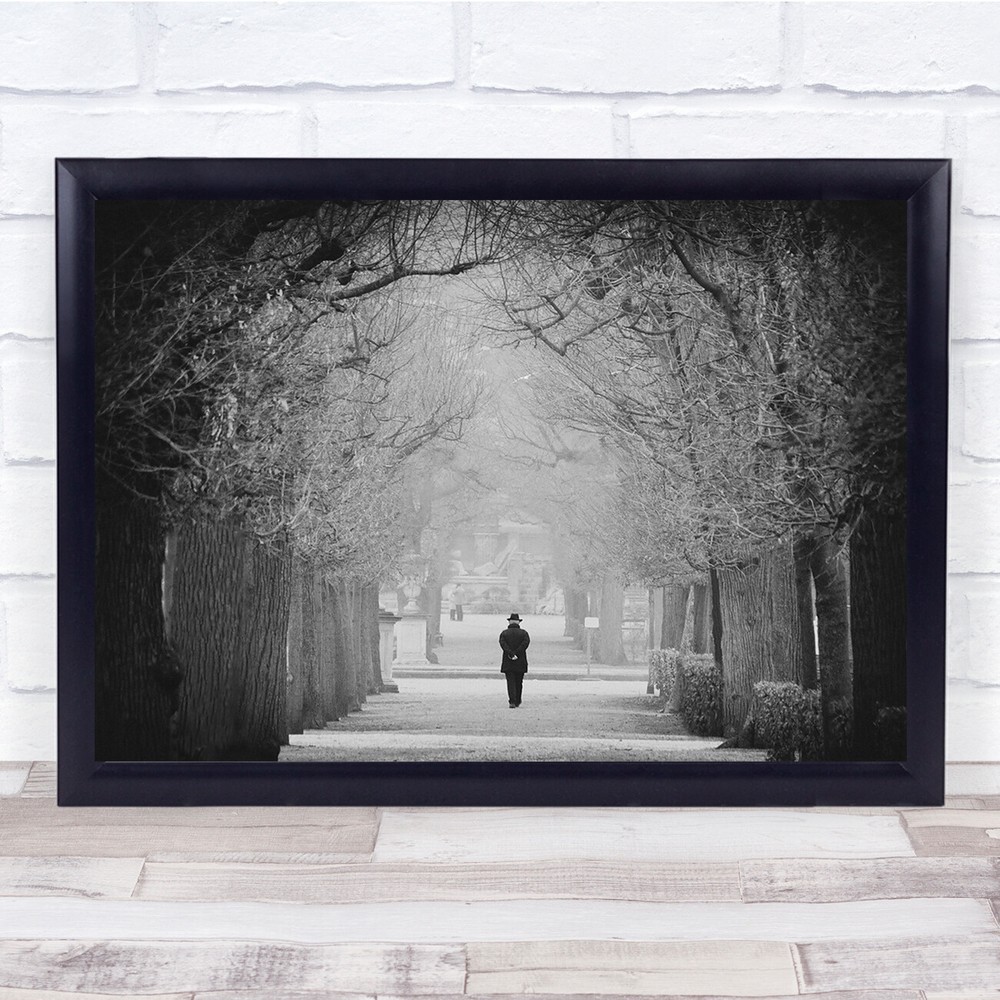 Lonely Walk person trees path Snow Black White Wall Art Print