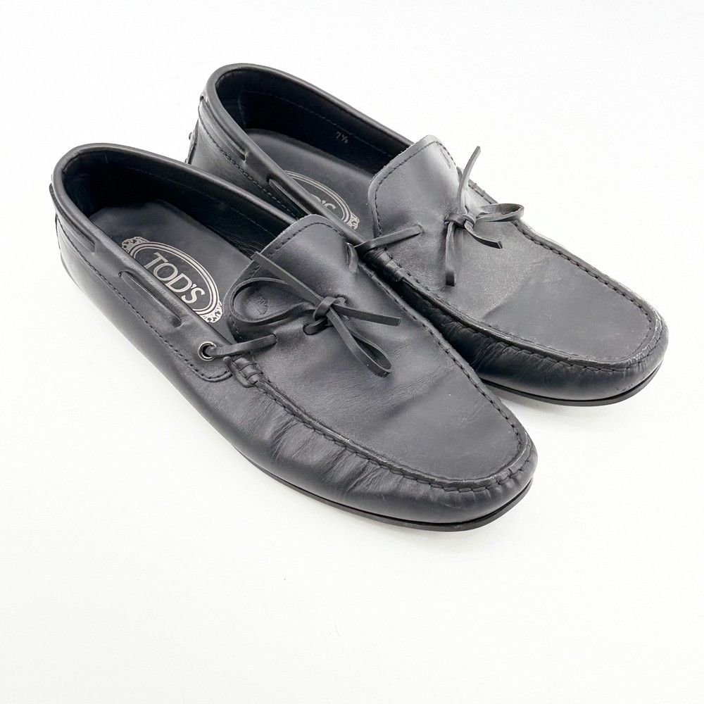 Tods Mens Black Leather Gommino Driving Loafers Shoes Size 7.5 Made in Italy