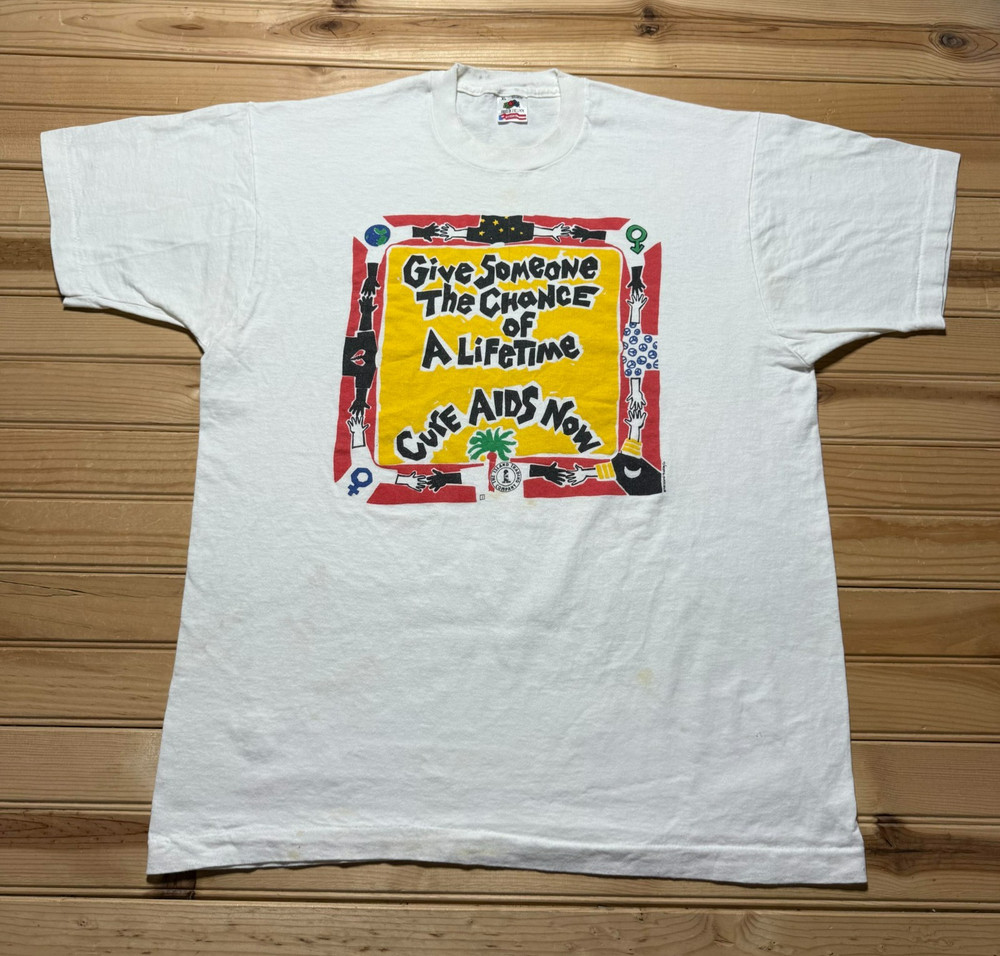 Vintage 90s Give Someone Chance Of A Lifetime Cure AIDS Now Protest Shirt USA XL