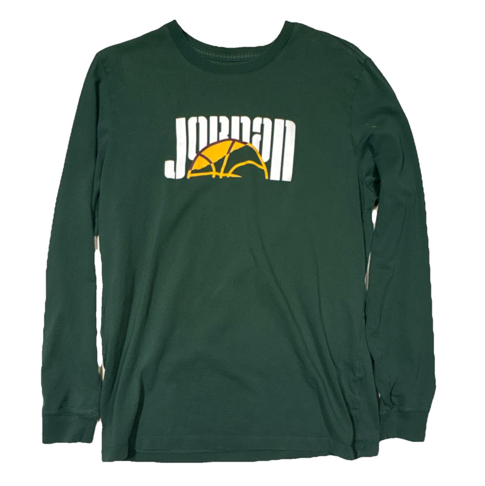 Jordan Men’s M Green Graphic Print Cotton Crew Neck Long Sleeve T-Shirt