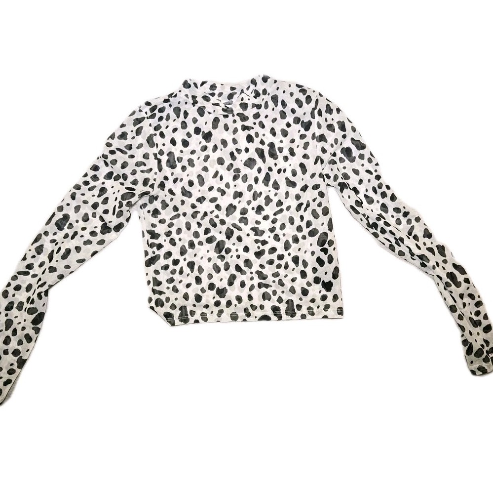 Asos Design Women's LS Sleeve Sheer Fitted Black And White Polka Dot Top Sz US 2