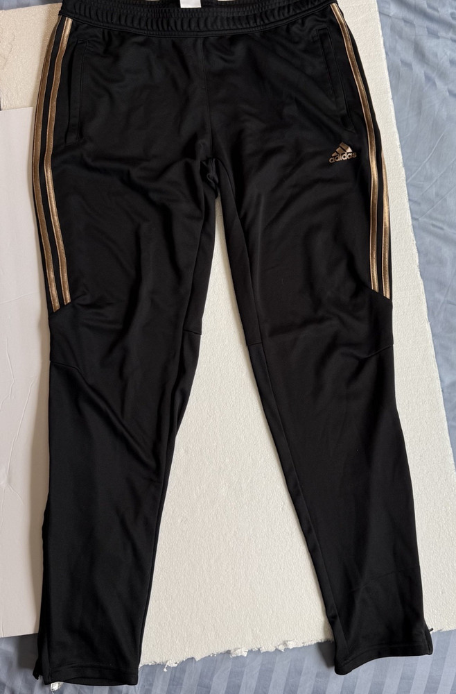 Adidas Pants Womens Large Black Gold Track 3 Stripe Ankle Zip Training