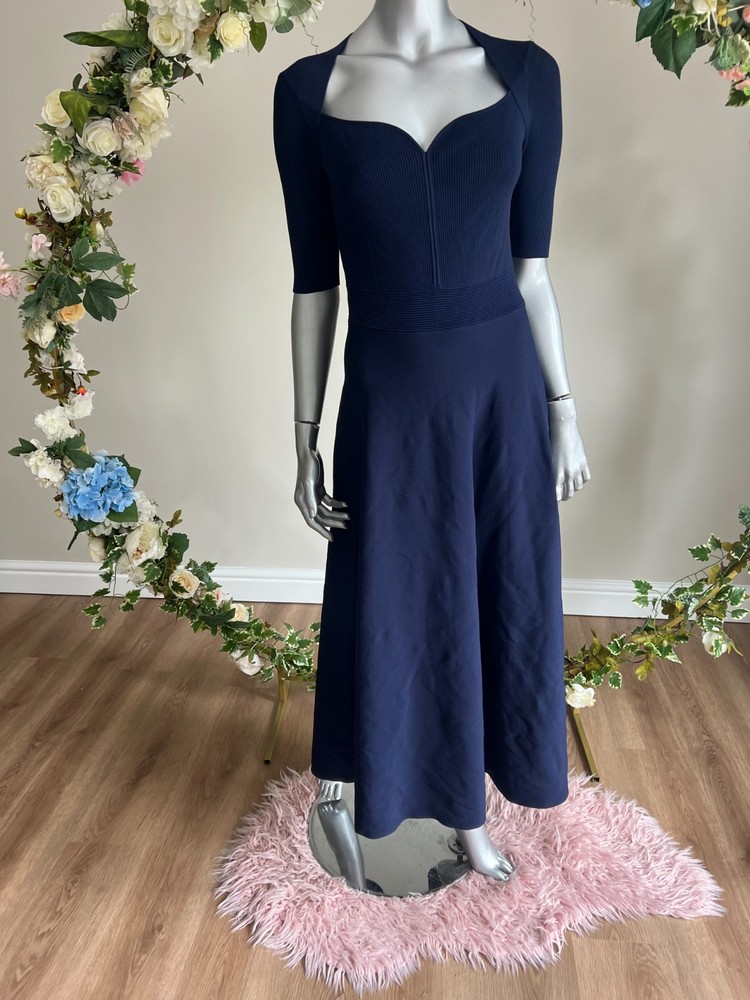 TED BAKER Midi Dress TB 2 UK 10 Karolan Navy Knitted Sweetheart Neckline NEW