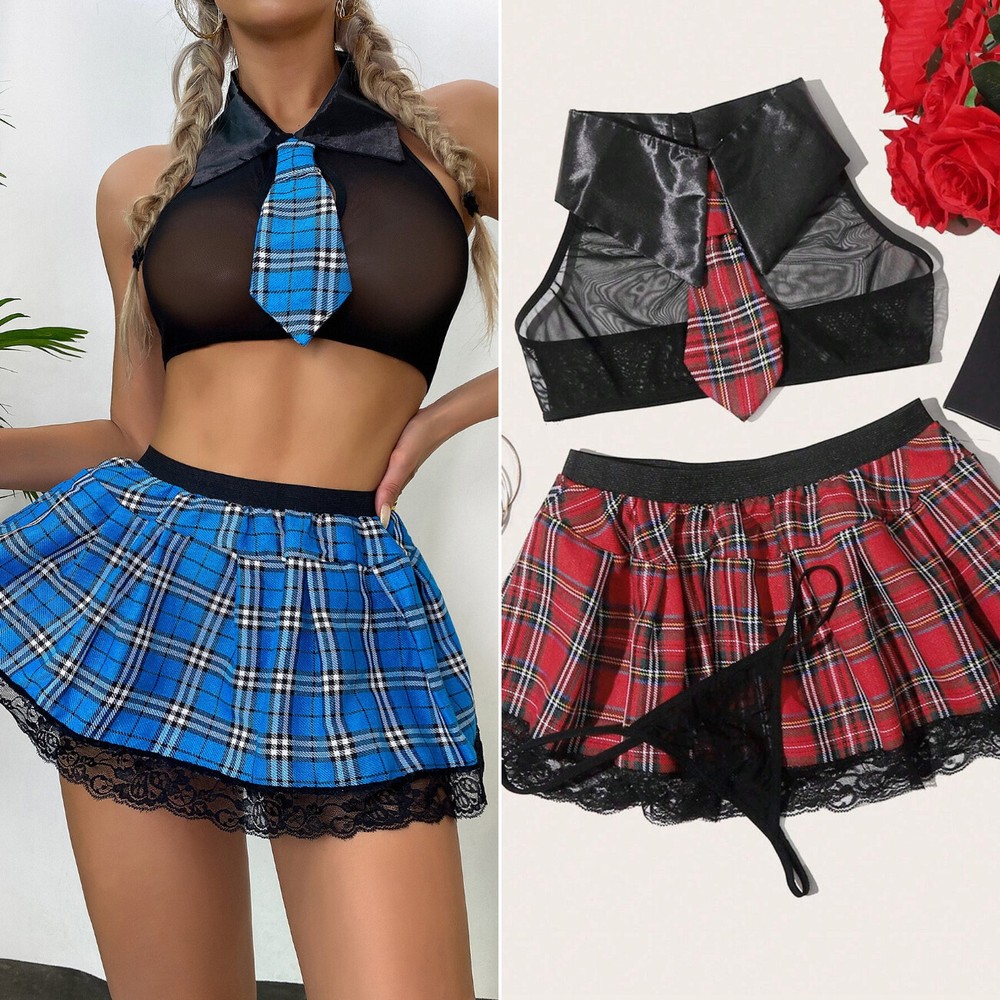 Sexy Schoolgirl Lingerie Babydoll Nightwear Dress for Women US