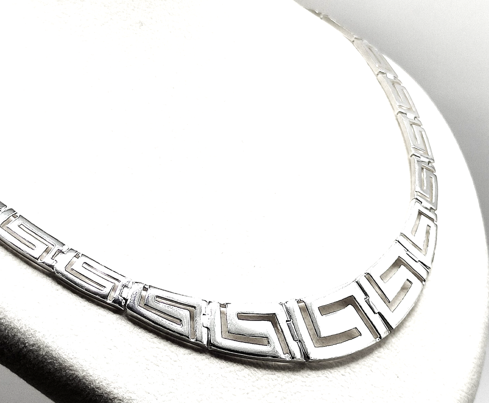 Handmade Ancient Greek Key Meander Sterling Silver 925 Link Necklace