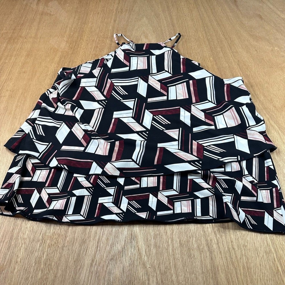 White House Black Market Womens Ruffle Tank L Geometric Blouse