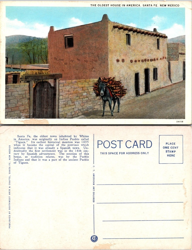 Oldest House in America Santa Fe New Mexico Burro Postcard