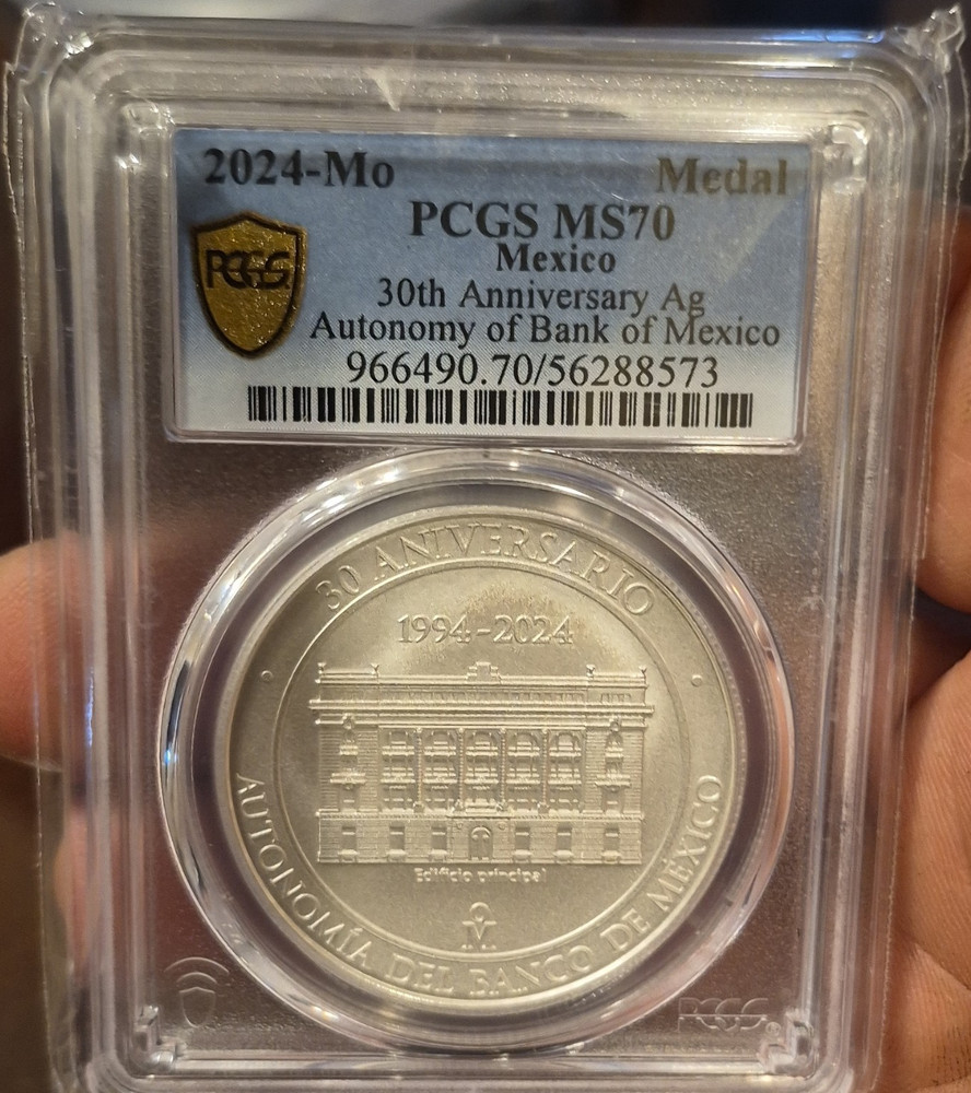 banco de méxico 2024 silver medal 30th anniversary  autonomy uncirculated g.70