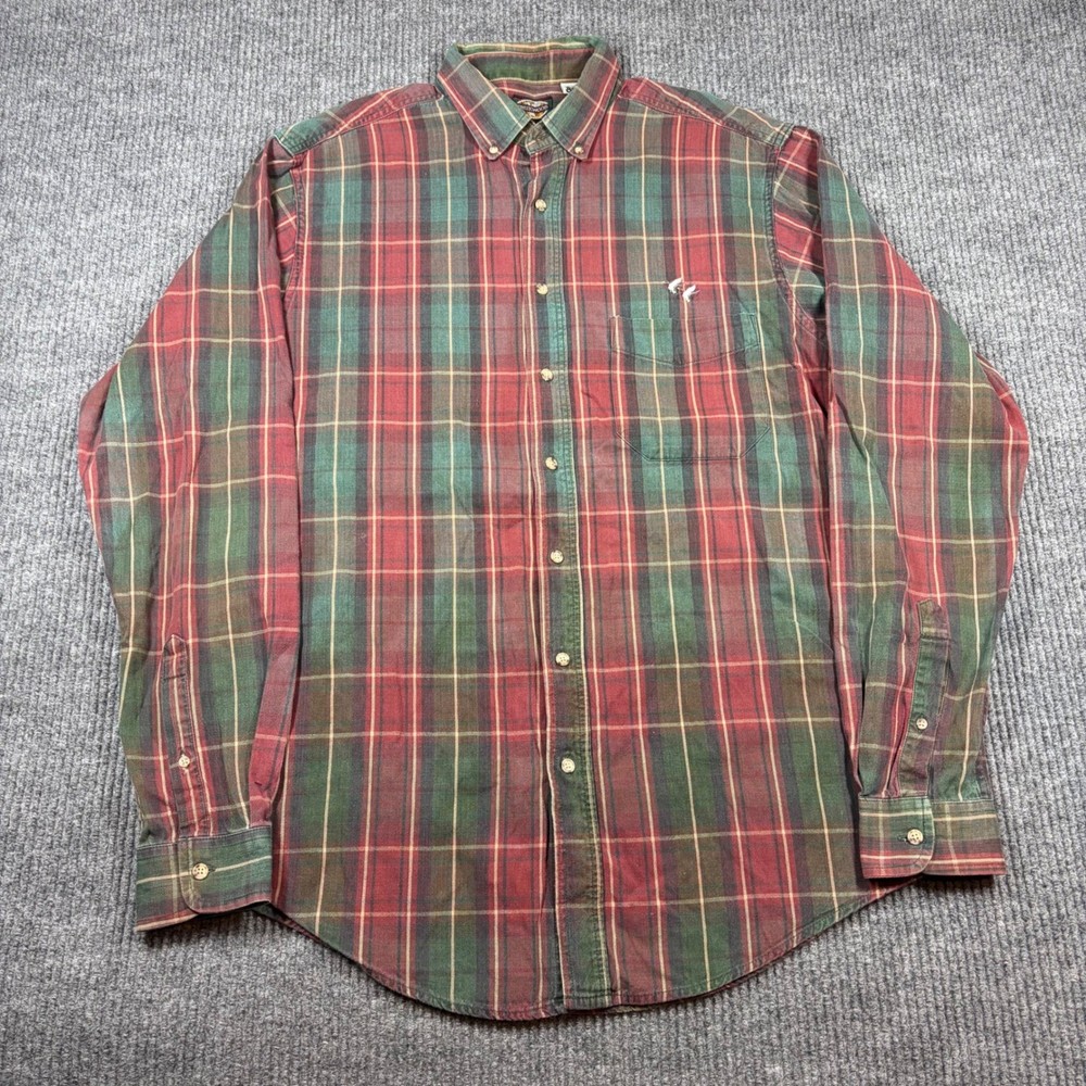 Vintage Creekwood Shirt Men's L Plaid Button Down Made in USA Duck Embroidery