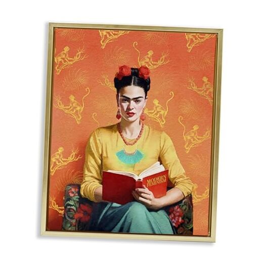 Modern Frida Kahlo Framed Floater Canvas Wall Art 25 x 31 Gold Floater Framed