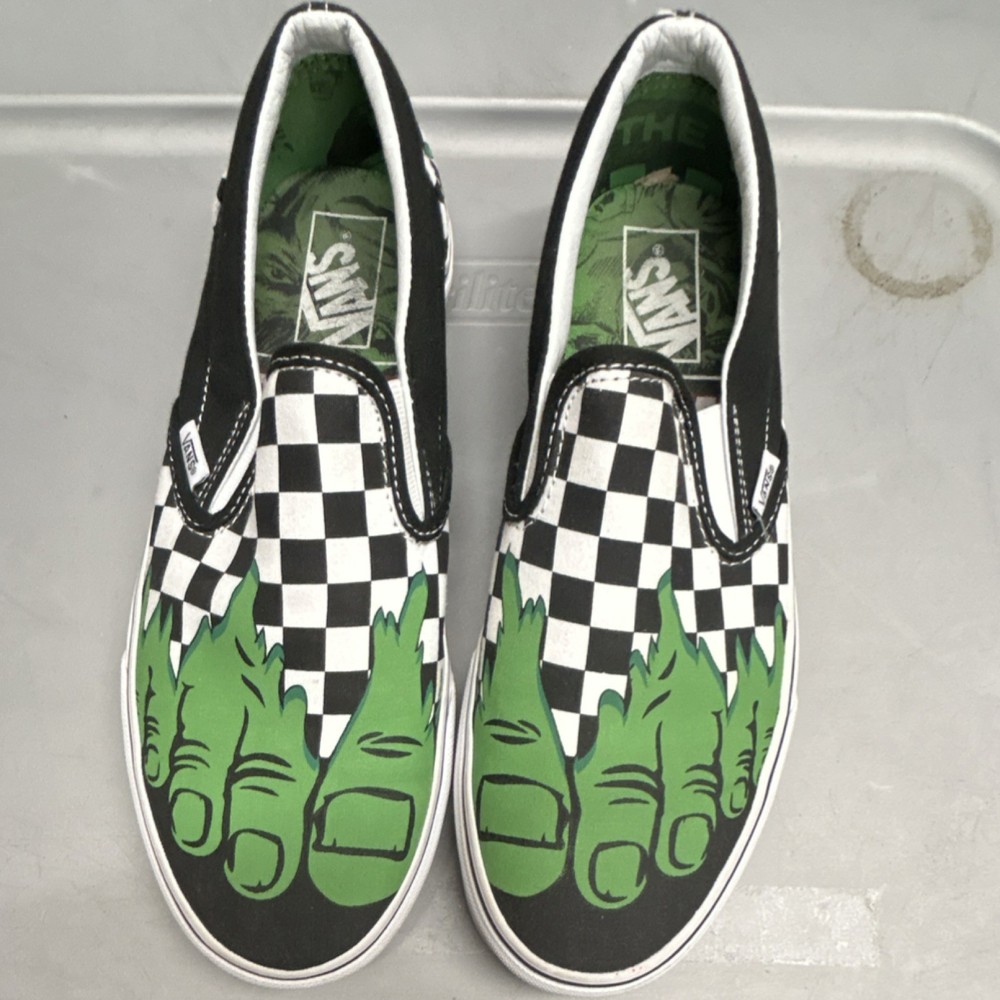 VANS Marvel Hulk Checkerboard Slip-On Men's Shoes Black Green Canvas men’s 9