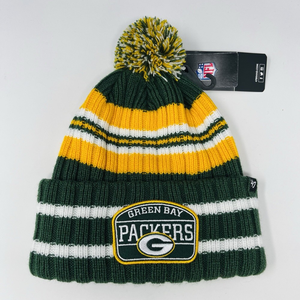 New Era Green Bay Packers Logo Pom Cuffed Beanie Toboggan Hone Patch Hat Cap