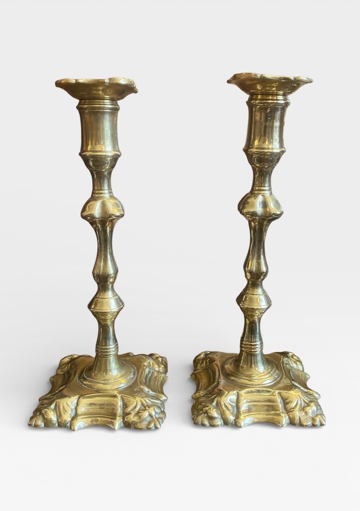 Pair Georgian Brass Candlesticks 18th Century English Antique 25cm