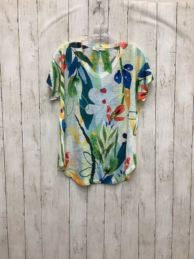 Jess & Jane V-Neck Top Dolman Cap Sleeves & Colorful Floral Print Small 0428-04