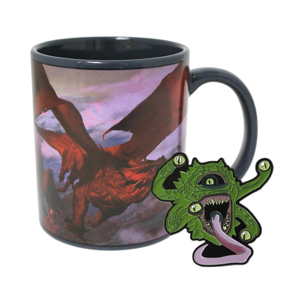 Dungeons & Dragons Red Dragon Mug with Beholder Pin Set  