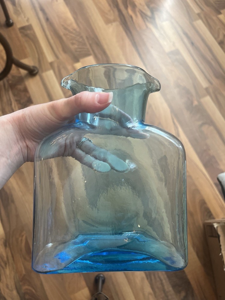Blenko Ice Blue ?? Water Bottle Double Spout Pitcher 8” Large