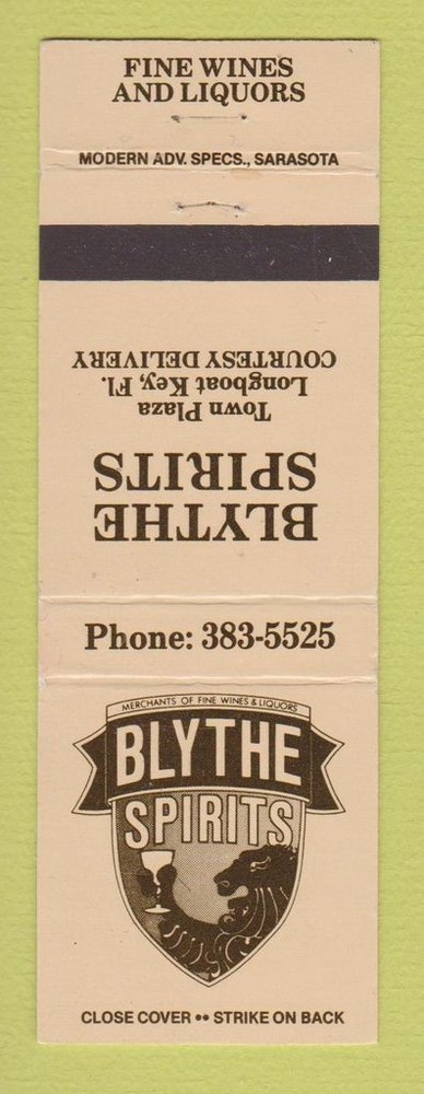 Matchbook Cover - Blythe Spirits Liquor Longboat Key FL
