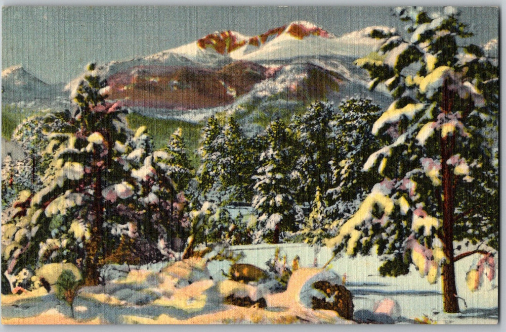 CO Longs Peak Mt. Meeker Rocky Mountain National Park Unposted Linen Postcard