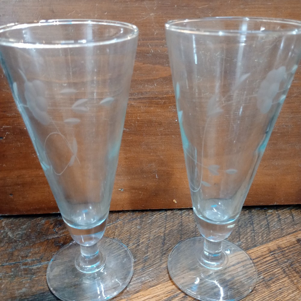 Set of 2 Princess House Crystal Heritage Pilsner Glasses #442 Etched Design