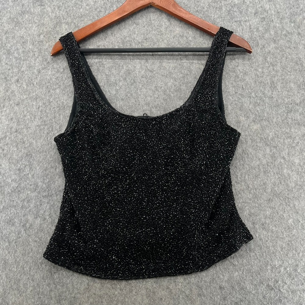 Vintage Cache Black Beaded Tank Top Sleeveless Size M