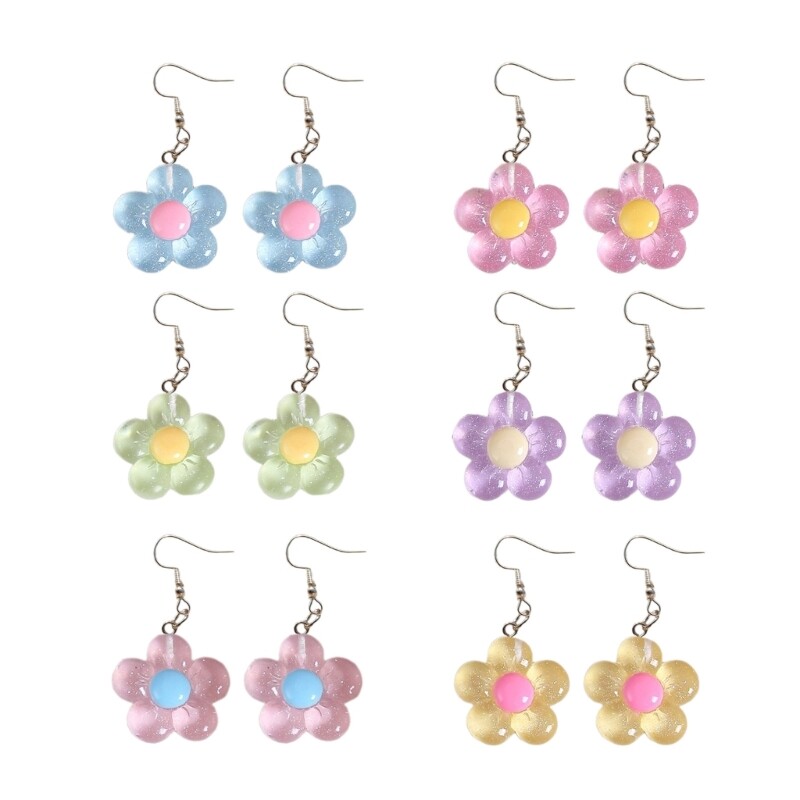 Colorful Resin Flower Pendant Earrings for Women and Girls Statement Jewelry