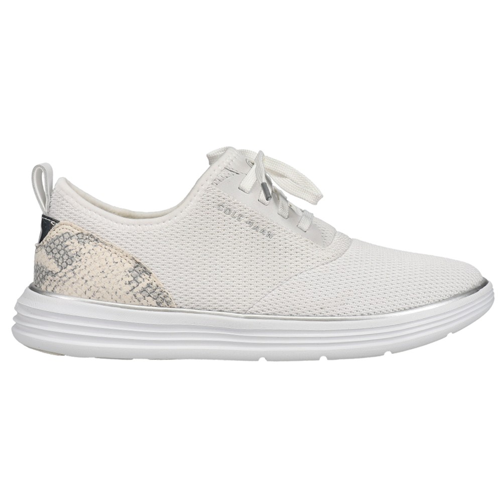 Cole Haan Grandsport Journey Snake Lace-Up Womens White Sneakers for Casual Wear