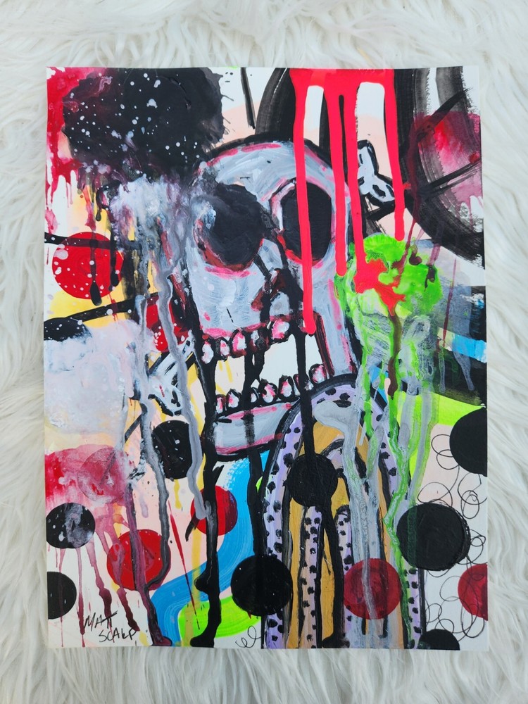 Matt Scalf Abstract Graffiti Skull Street Art Collectible 9x12 ORIGINAL PAINTING-image
