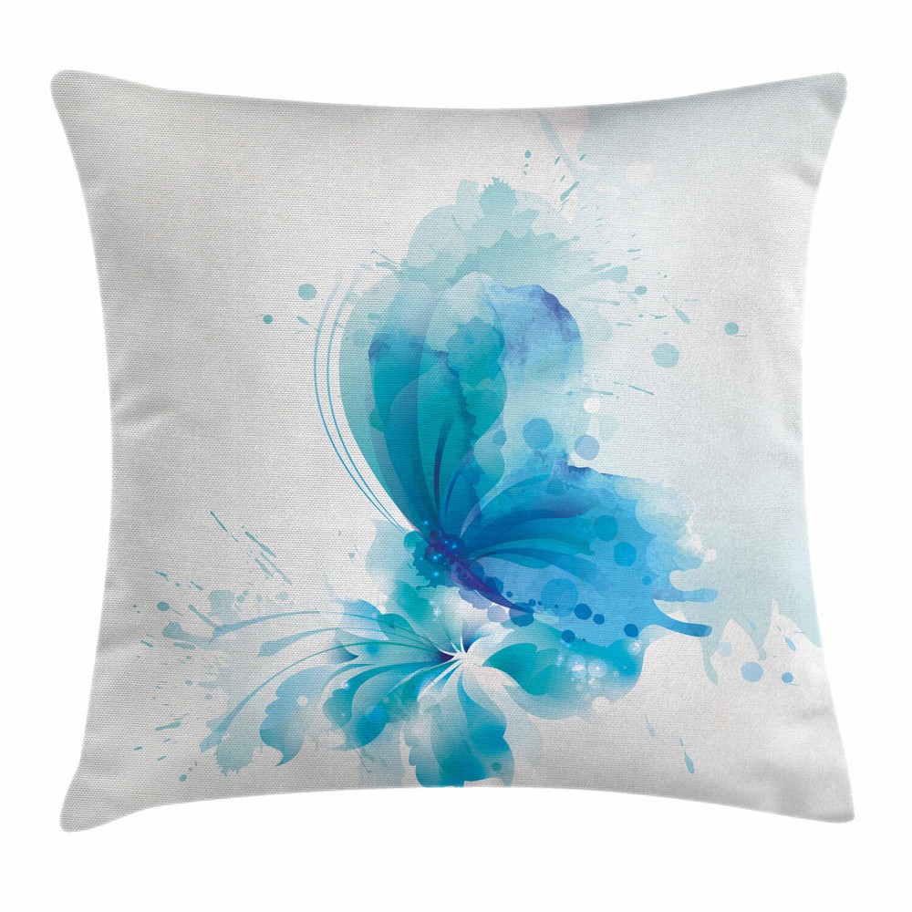 Butterfly on Flower Watercolor Square Pillow Case 20 Inch Cushion Cover
