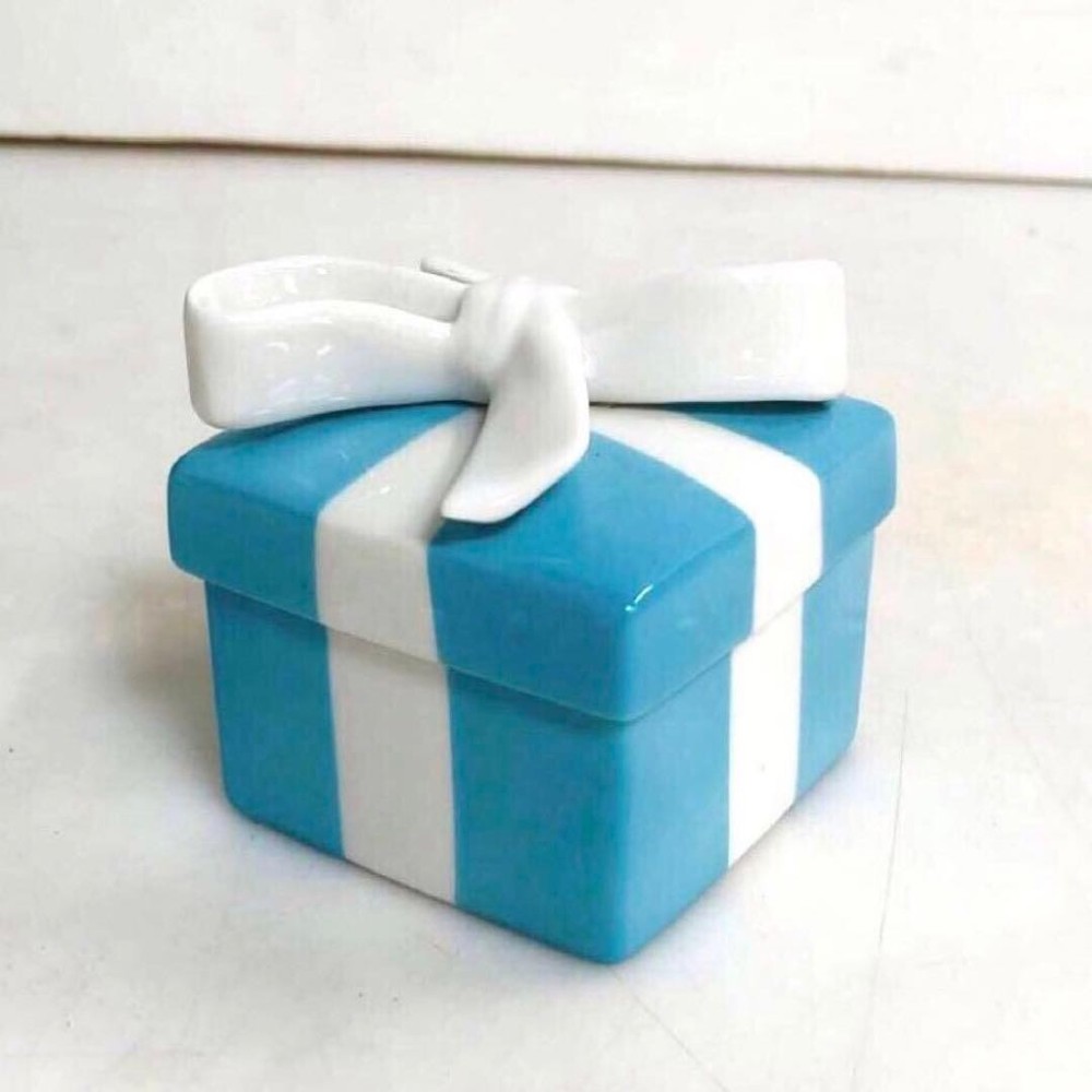 TIFFANY & CO Mini Blue Bow Trinket Gift Box Porcelain Ribbon 5 x 5 x 4cm