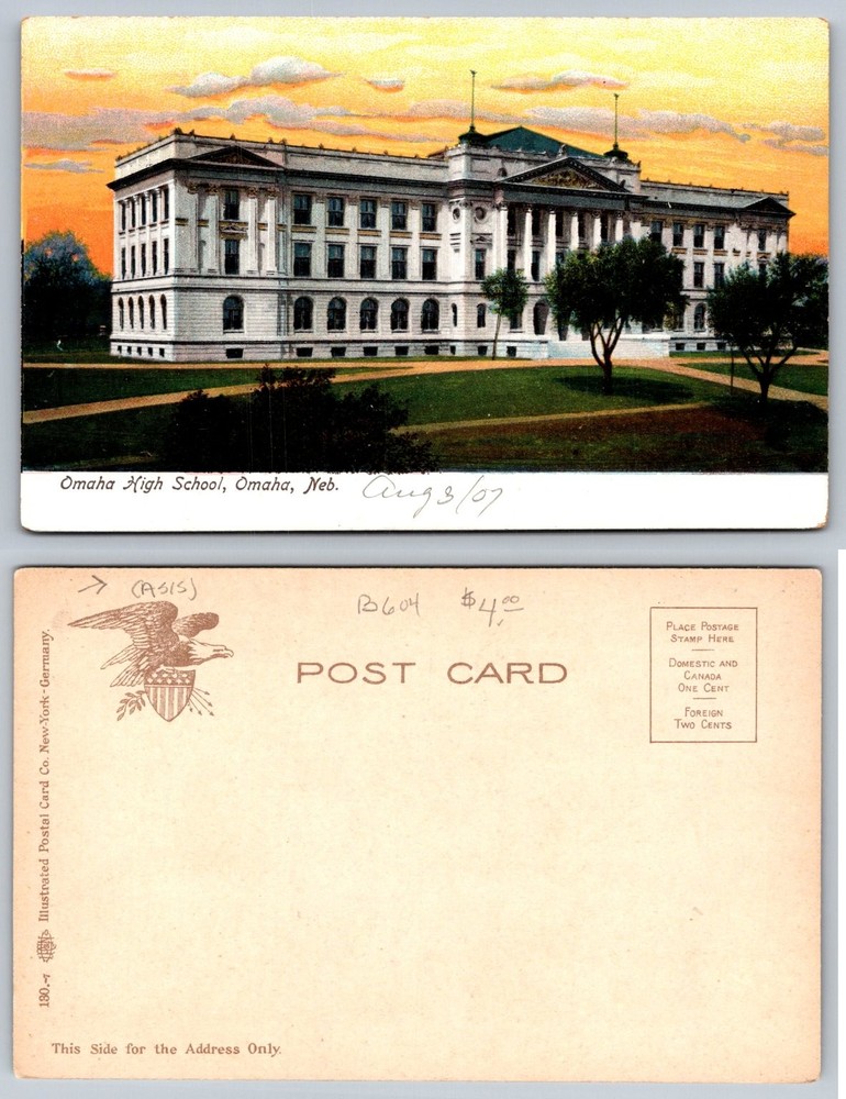 Omaha High School Nebraska Postcard S. Illustrated Postal Card Co 1907