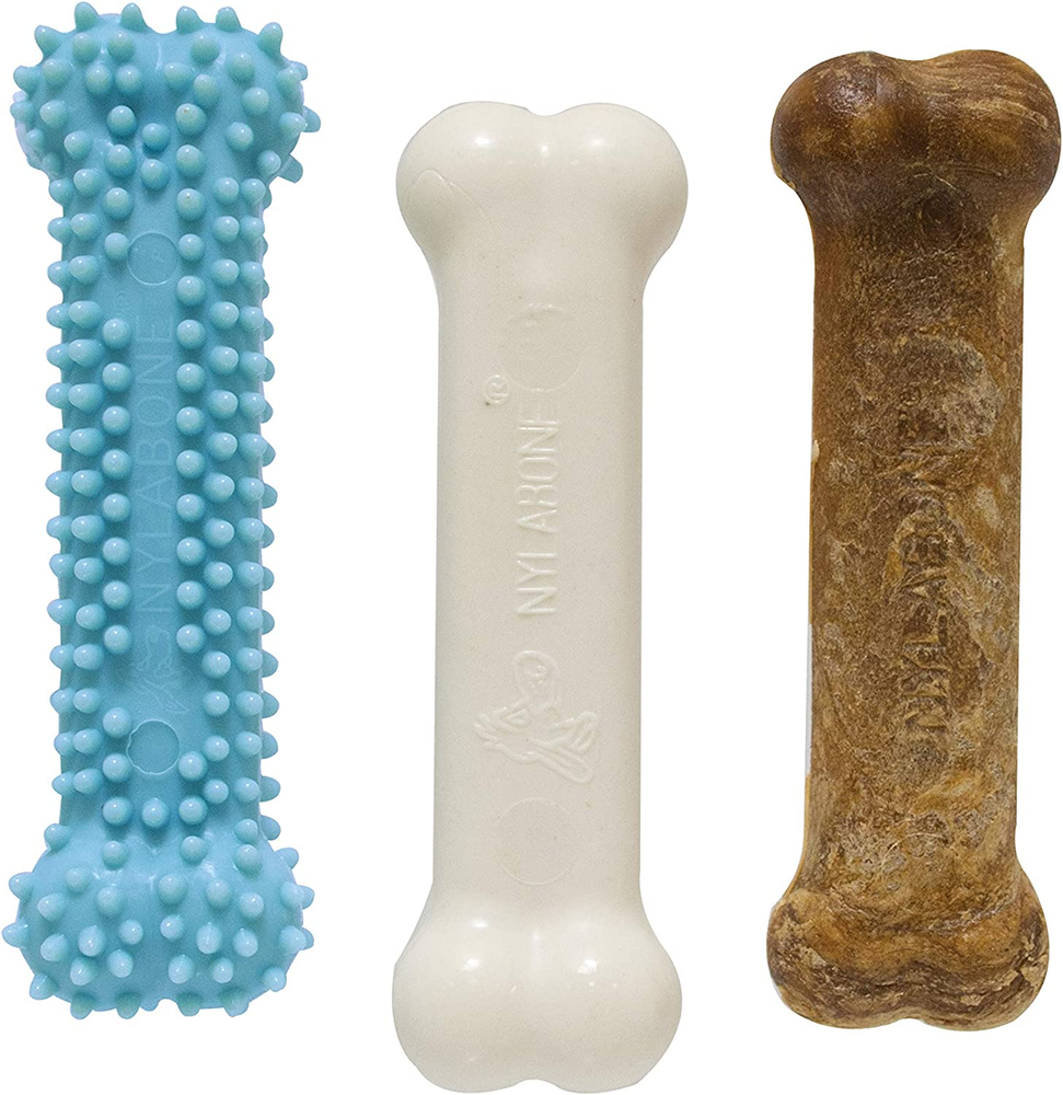 Puppy Chew Toys & Natural Treat Triple Pack, Blue, Chicken & Bacon Flavor, Small