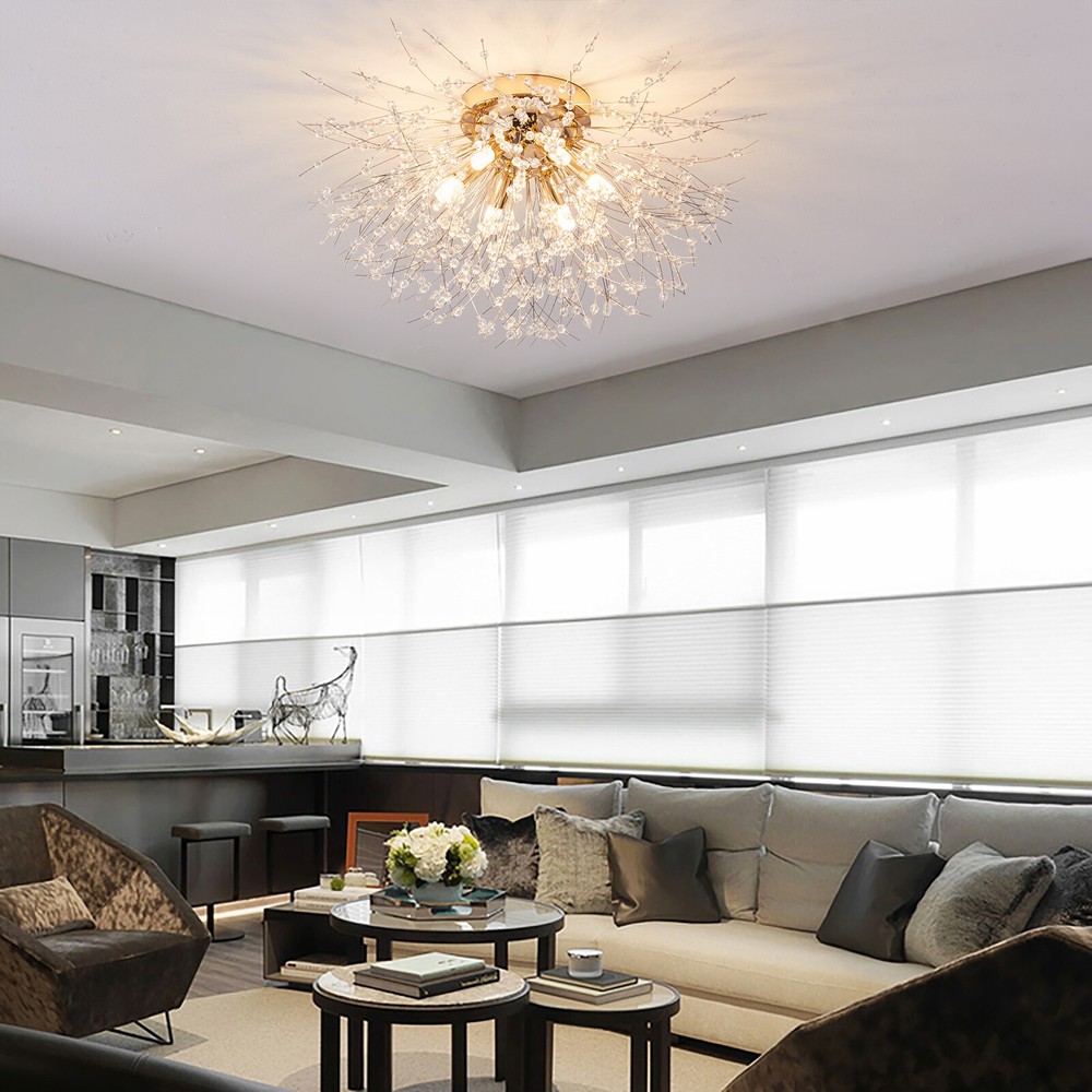 Crystal Dandelion LED Chandelier with 6 Lights for Elegant Decor
