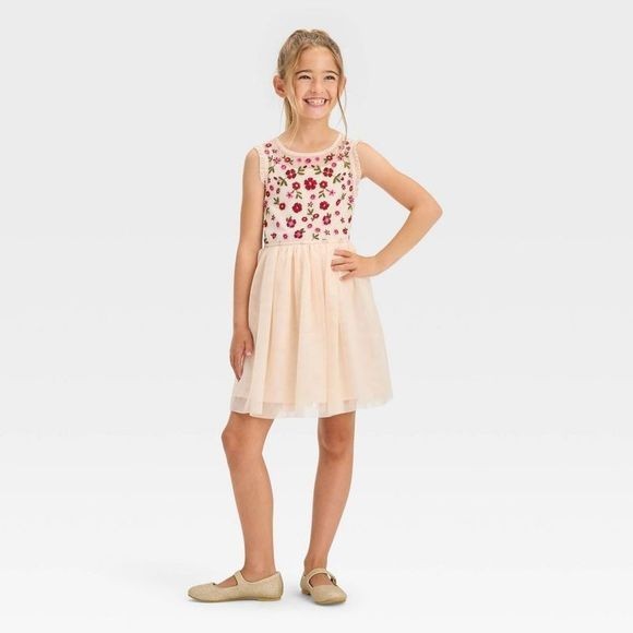 Girls Cat & Jack Sleeveless Embroidered  Tutu Dress In Ivory, Size XS 4/5