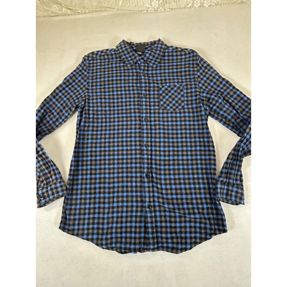 Shaun White Men's XL Plaid Long Sleeve Flannel Shirt Blue Black Gray Casual