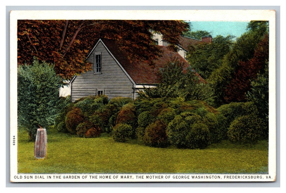 Fredericksburg, VA Virginia, Home of Mary, Washington's Mother Sundial Postcard