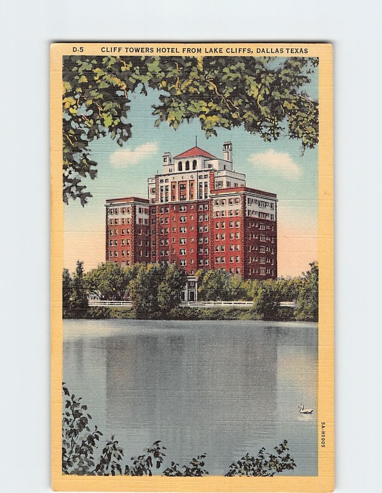 Postcard Cliff Towers Hotel From Lake Cliffs Dallas Texas