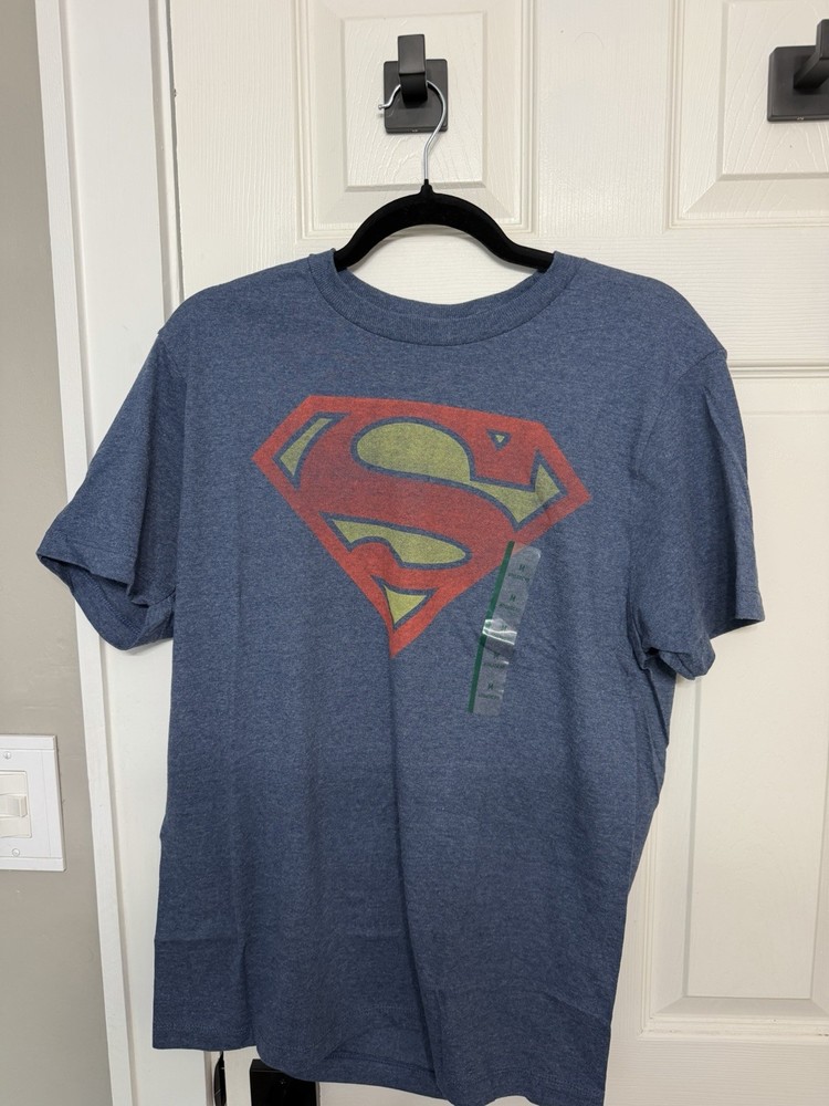 Superman DC Comics Logo Graphic Crew Neck Blue T-Shirt Short Sleeve Size M