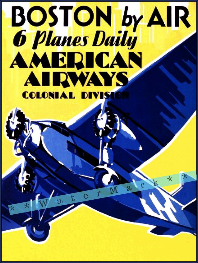 Boston By Air 1930 American Air Vintage Poster Print Wall Art Travel Wall Decor