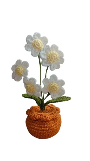 Cute Crochet Daisy Flower Pot – Handmade Knitted Home Decor Gift