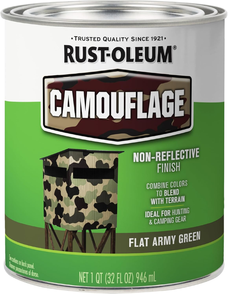 Camouflage Paint – Flat Army Green, Non-Reflective Finish, Quart